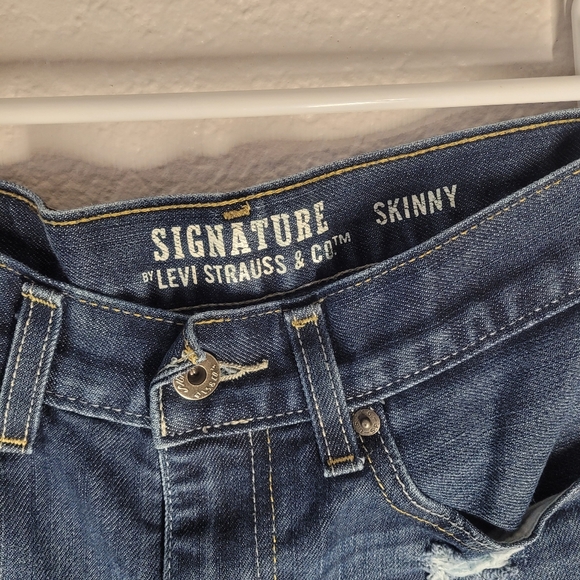Classic Signature Levi Strauss Skinny Distressed Shredded Jeans Stonewashed - Picture 8 of 10